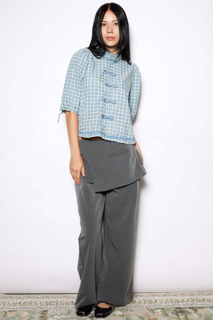 Cotton Blue Check Frog Closure Top