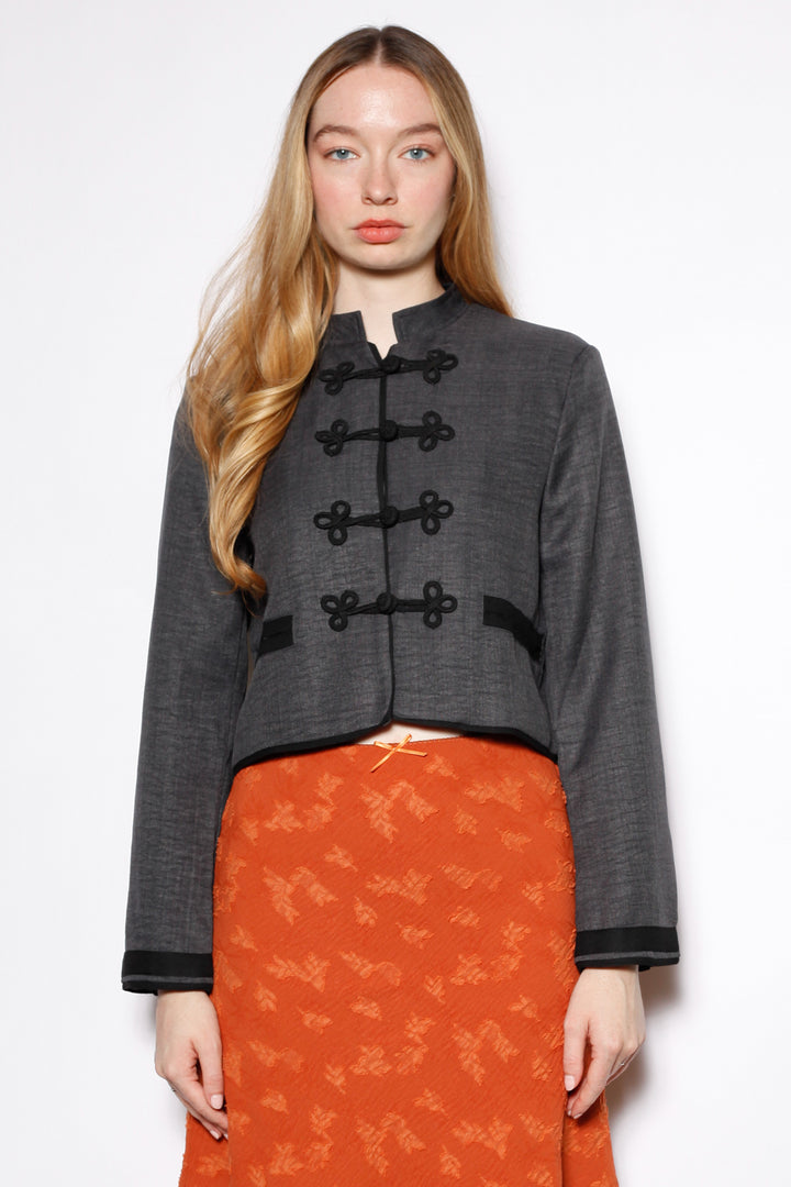 Wool Charcoal Frog Closure Jacket
