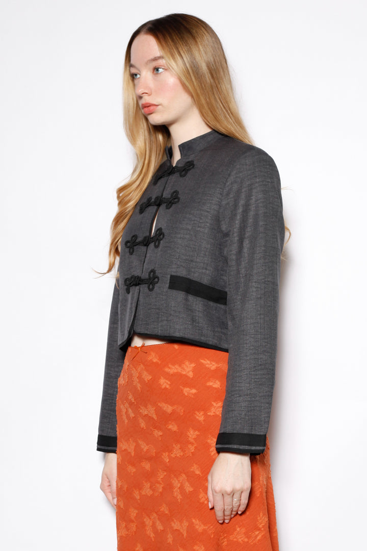 Wool Charcoal Frog Closure Jacket