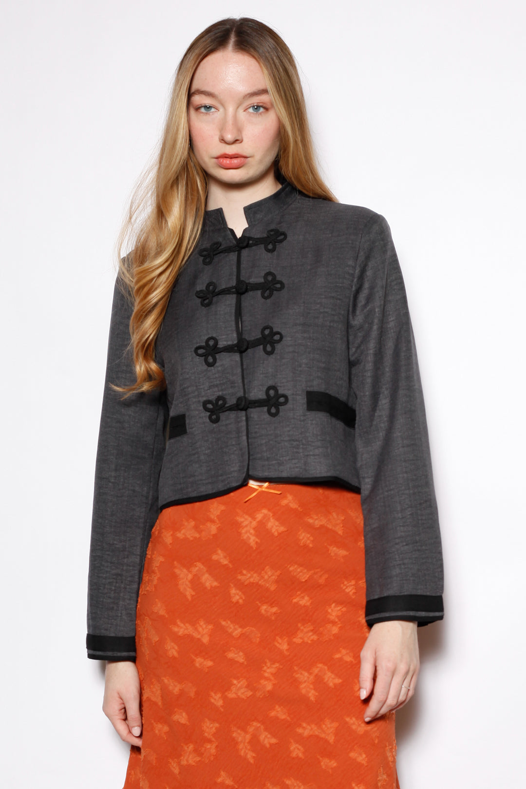 Wool Charcoal Frog Closure Jacket