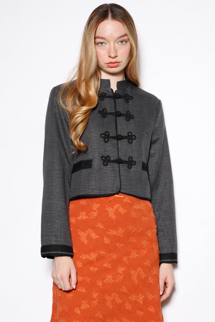 Wool Charcoal Frog Closure Jacket