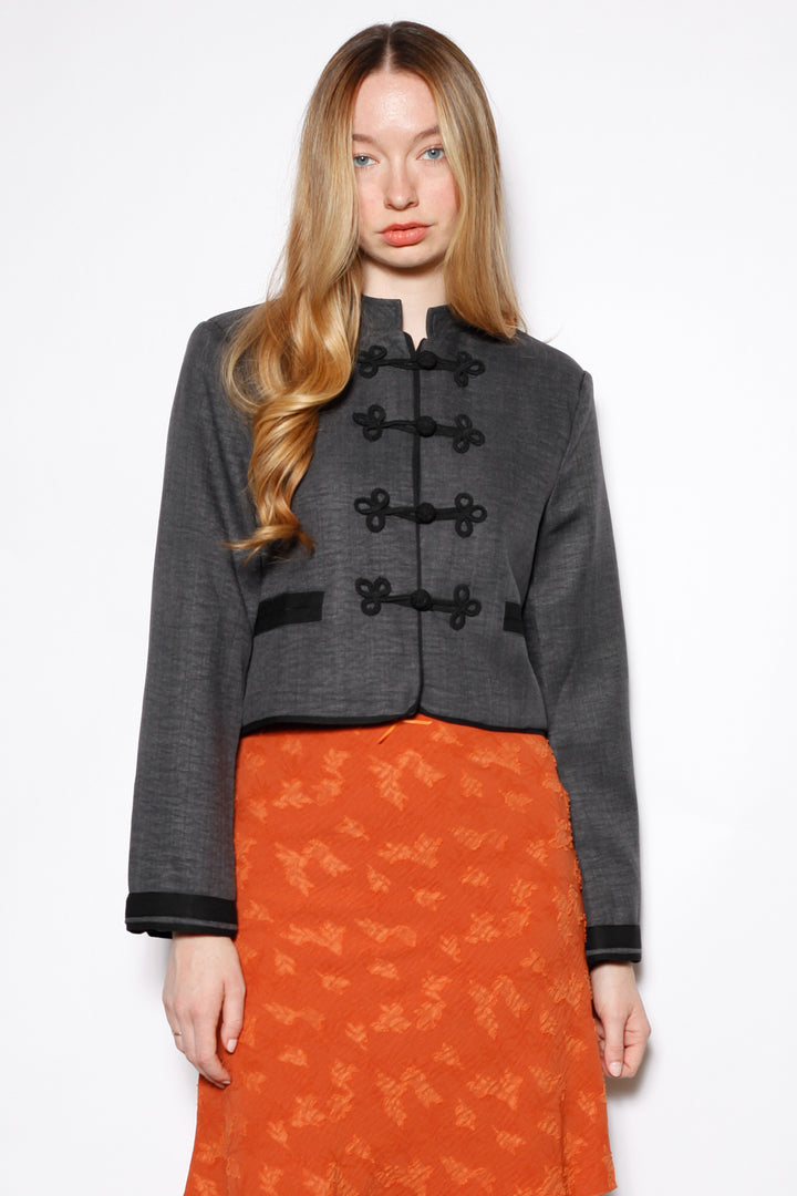 Wool Charcoal Frog Closure Jacket
