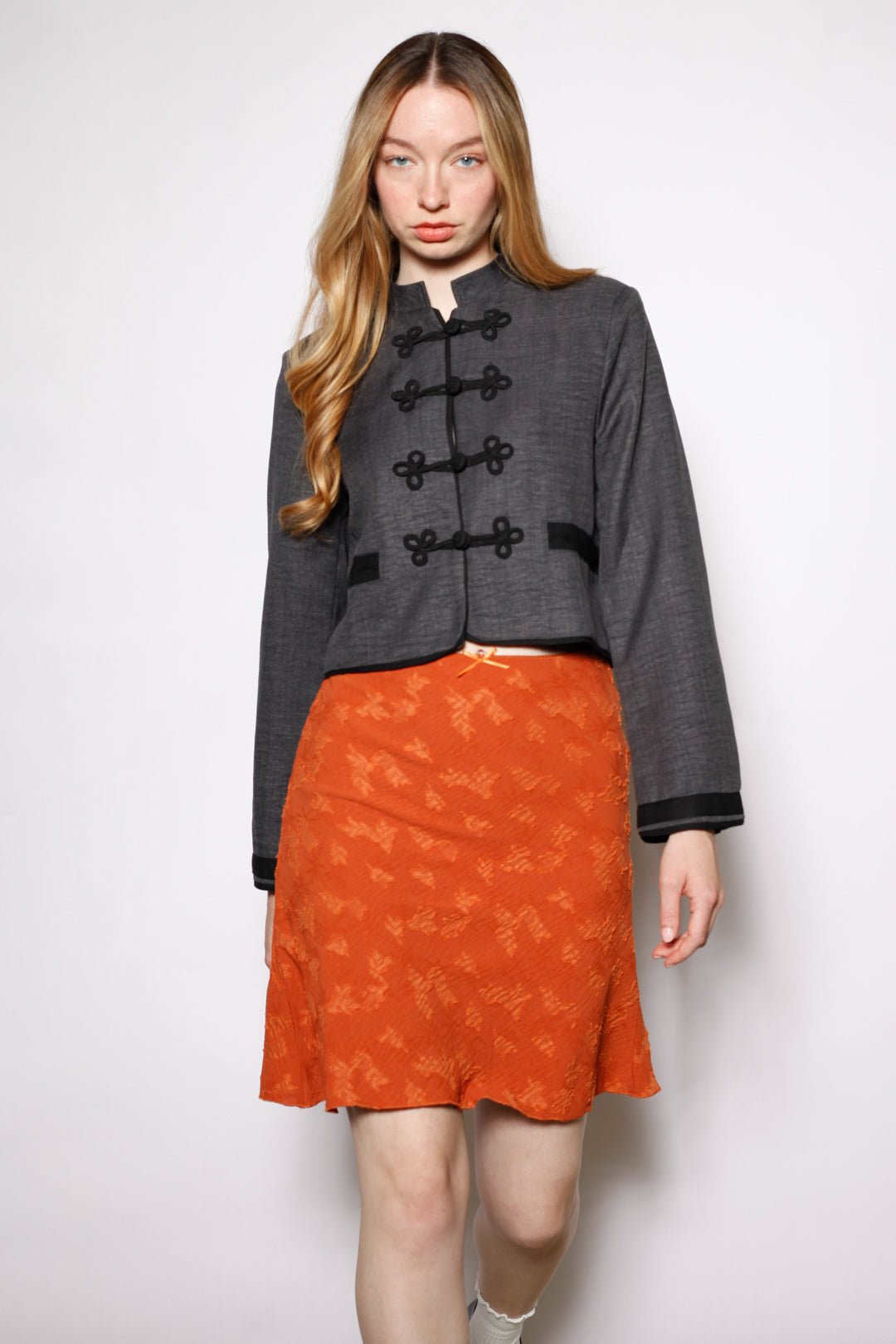 Wool Charcoal Frog Closure Jacket