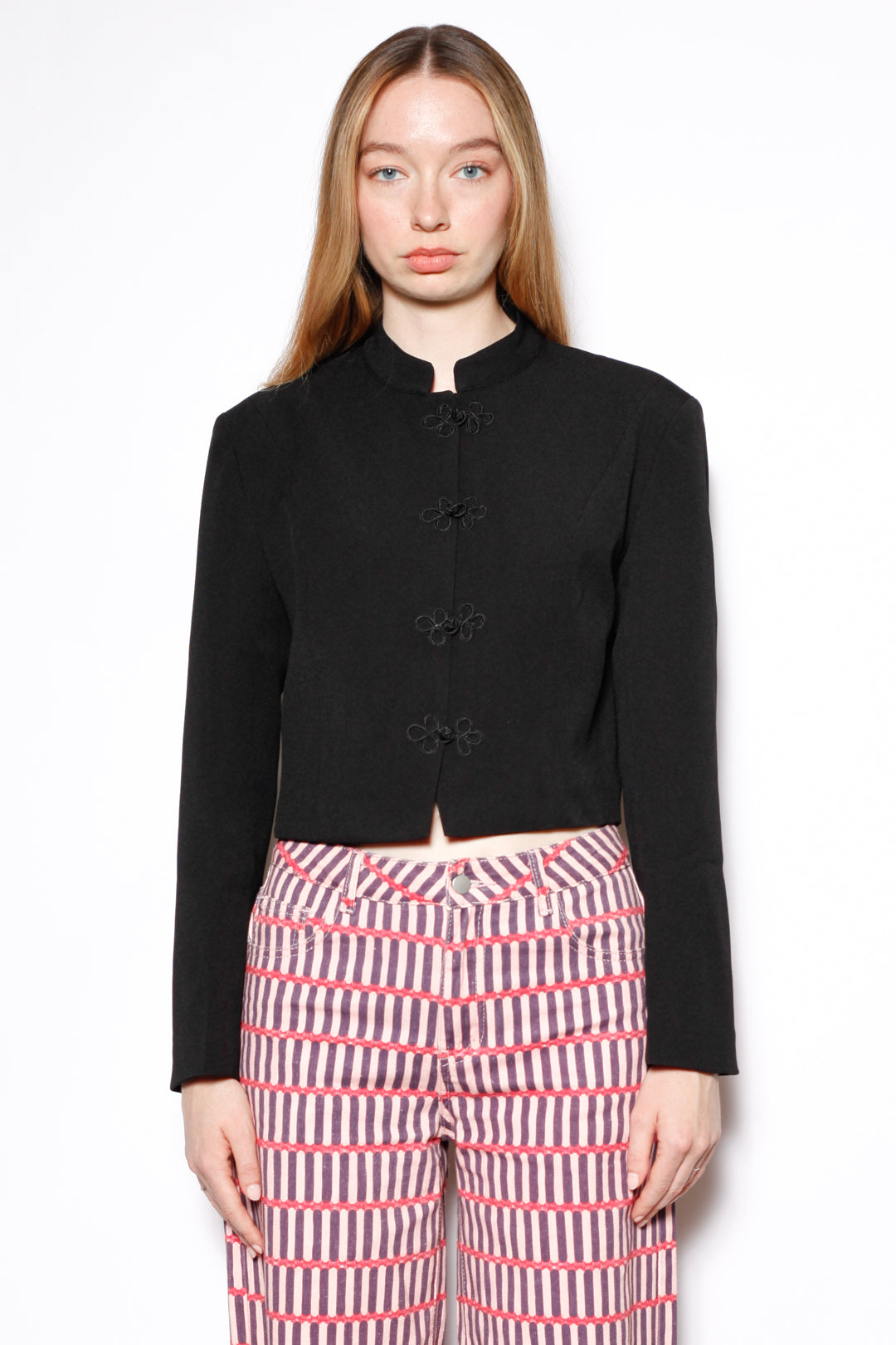 Wool Black Frog Closure Jacket