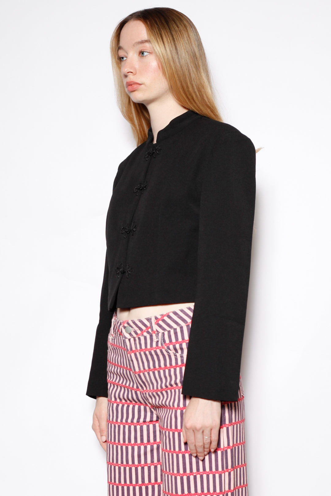 Wool Black Frog Closure Jacket