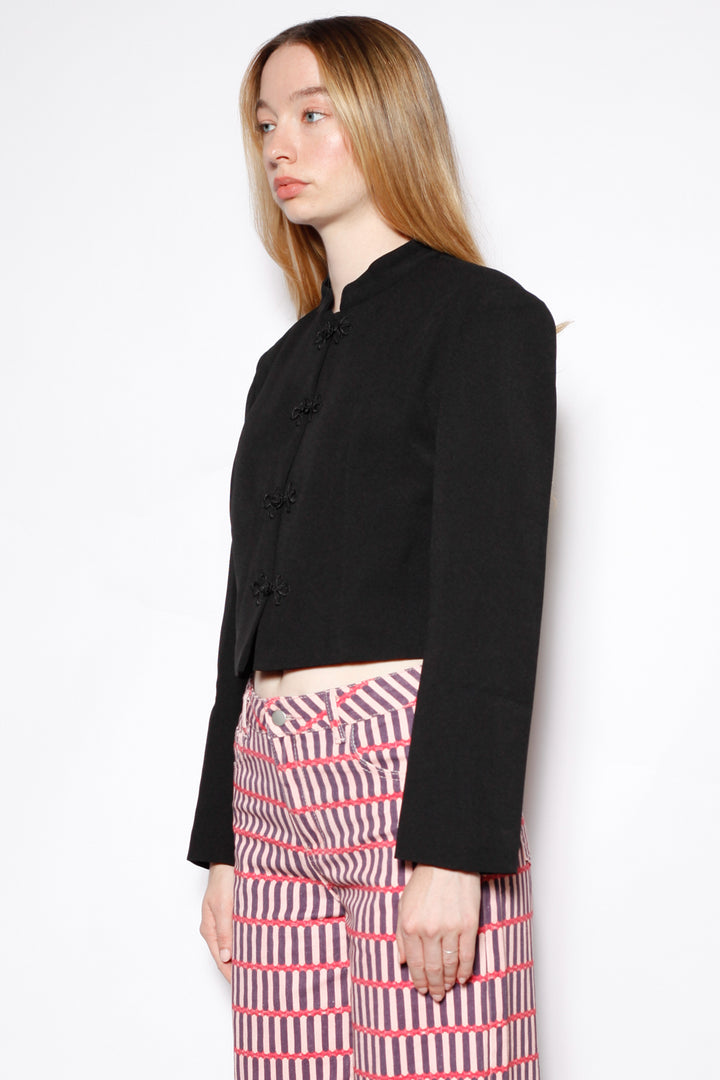 Wool Black Frog Closure Jacket