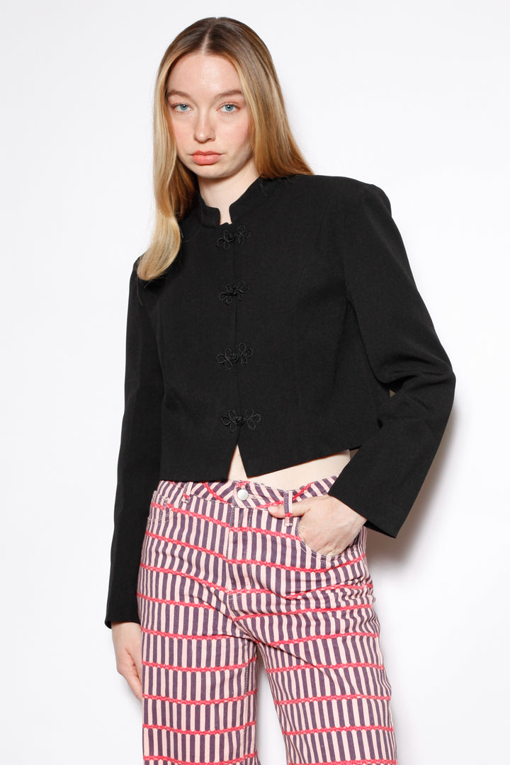 Wool Black Frog Closure Jacket