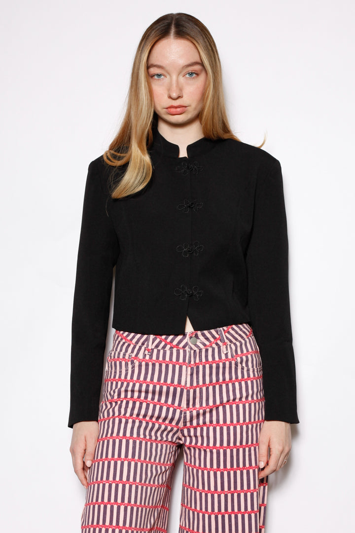 Wool Black Frog Closure Jacket
