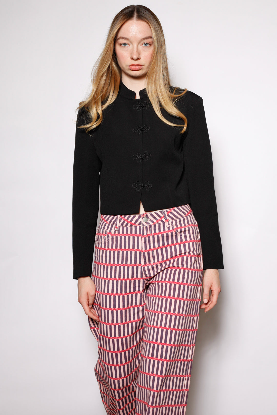 Wool Black Frog Closure Jacket