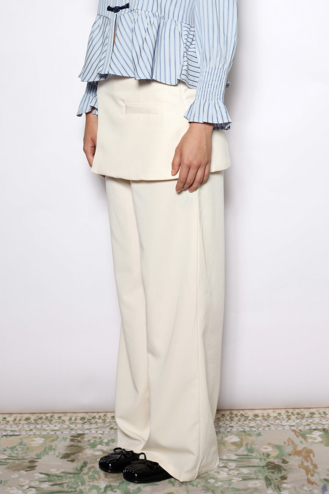 Ivory Wool Layered Wide Leg Pants