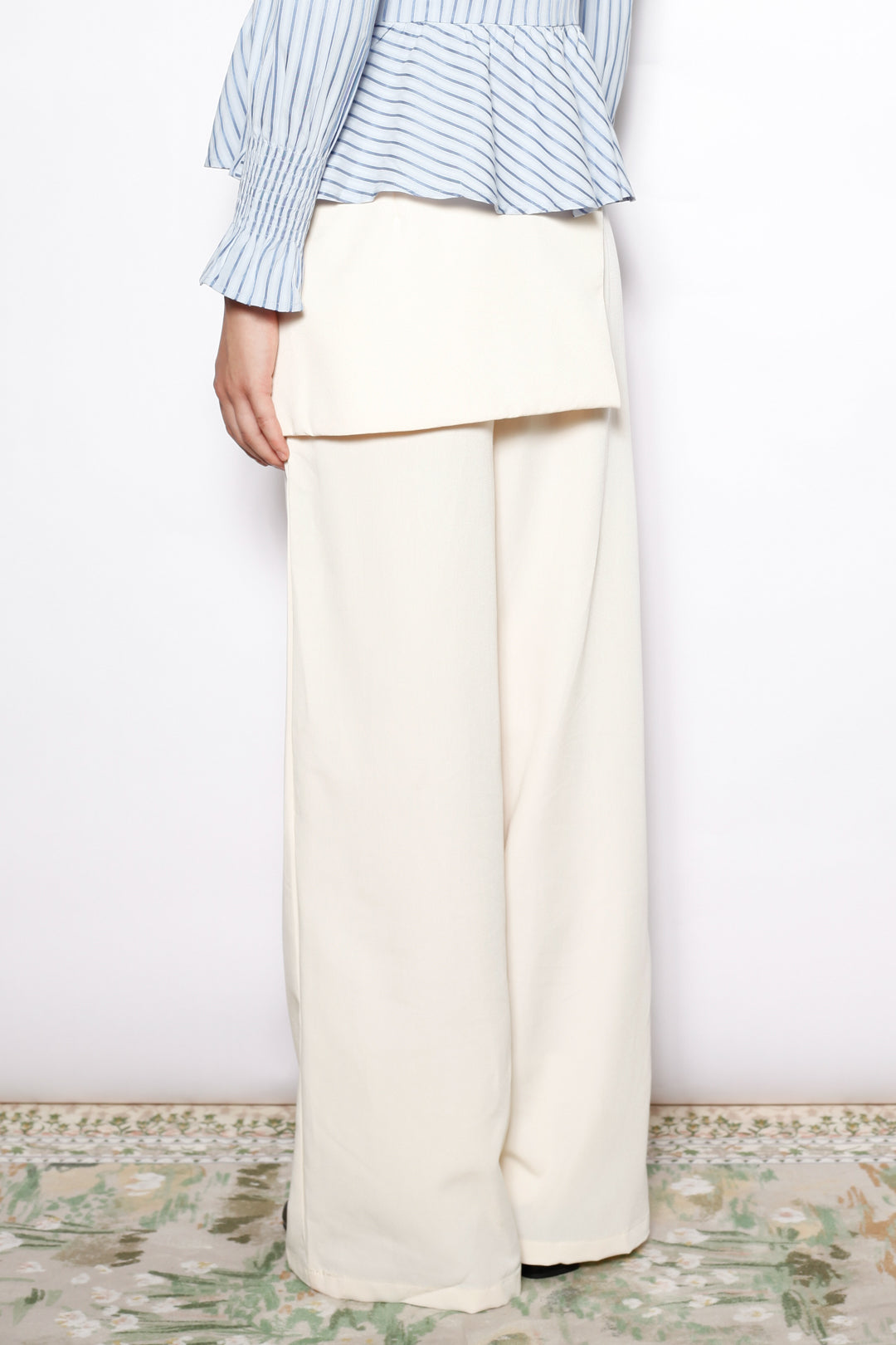Ivory Wool Layered Wide Leg Pants