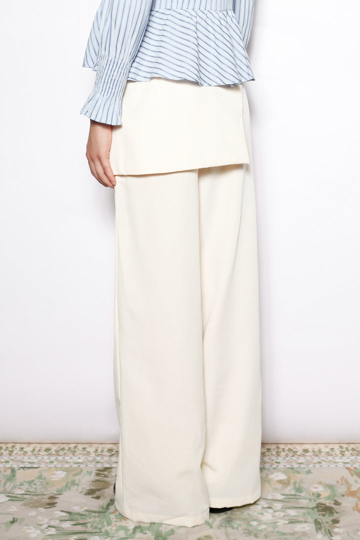 Ivory Wool Layered Wide Leg Pants