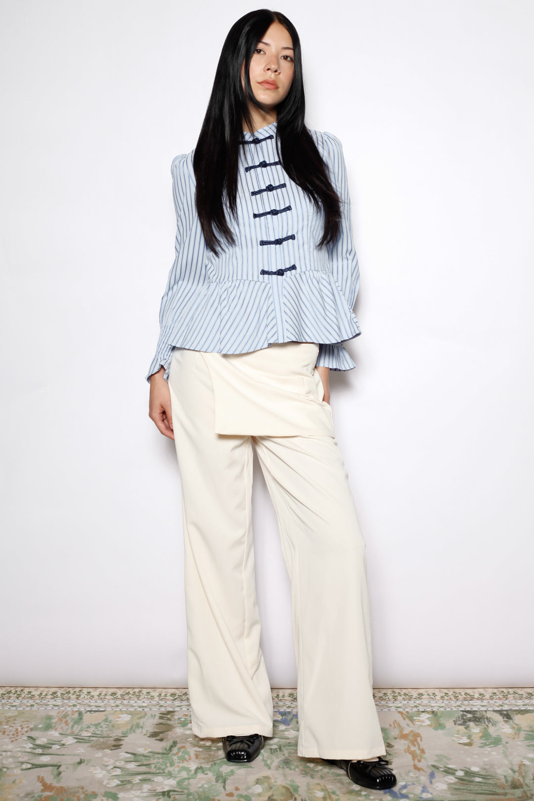 Ivory Wool Layered Wide Leg Pants