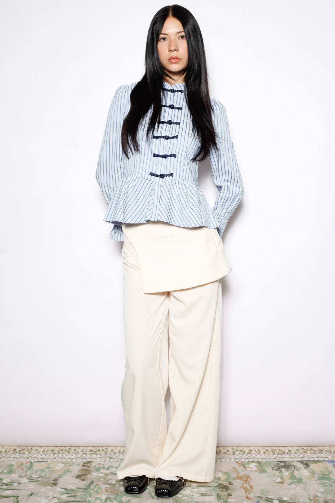 Ivory Wool Layered Wide Leg Pants
