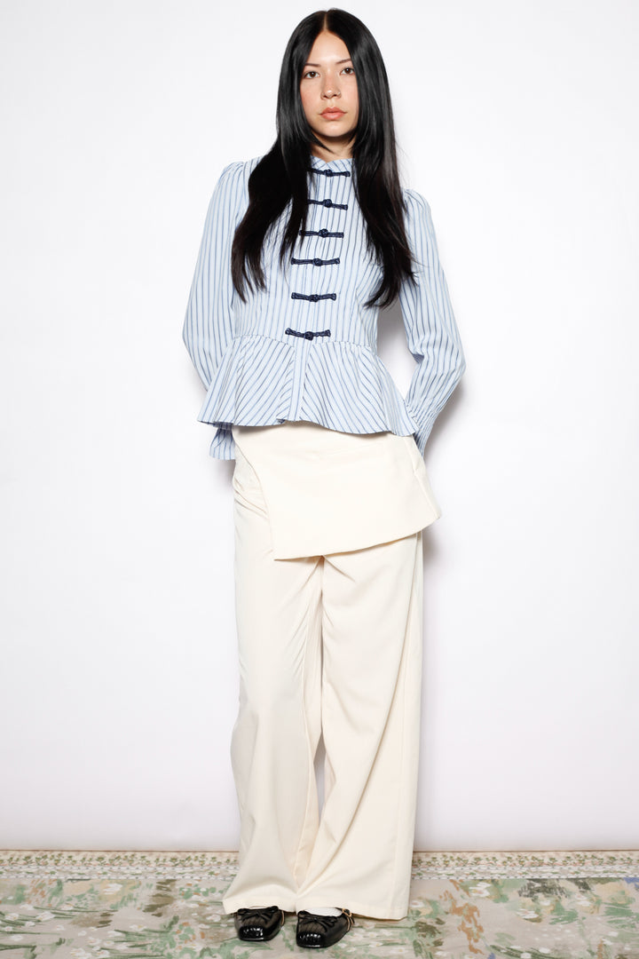 Ivory Wool Layered Wide Leg Pants