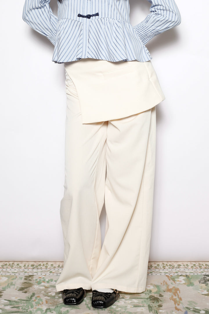 Ivory Wool Layered Wide Leg Pants