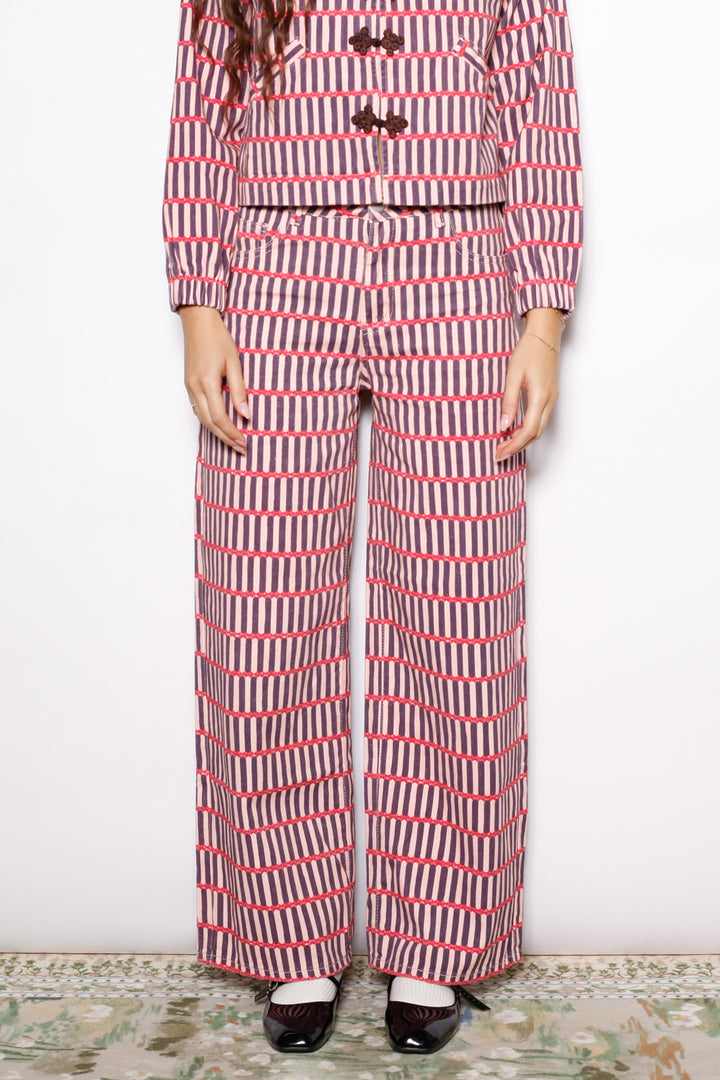 Pink Stripe Denim Wide Leg Pants
