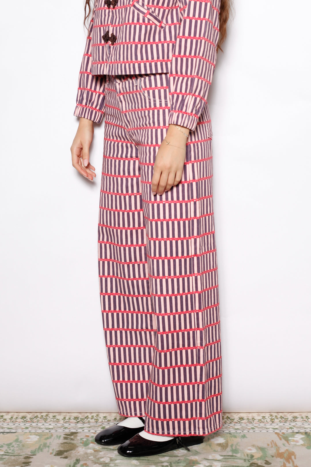Pink Stripe Denim Wide Leg Pants