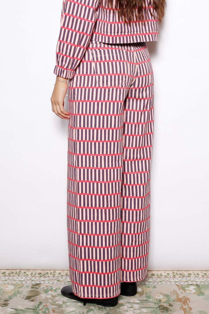 Pink Stripe Denim Wide Leg Pants