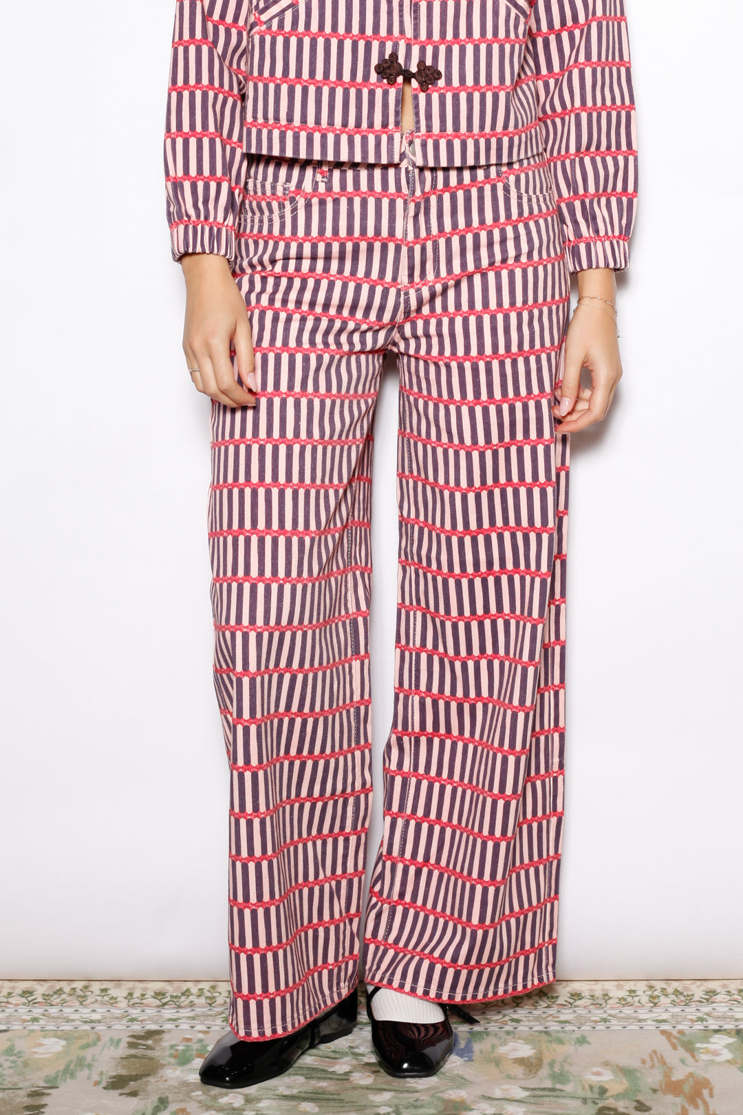 Pink Stripe Denim Wide Leg Pants