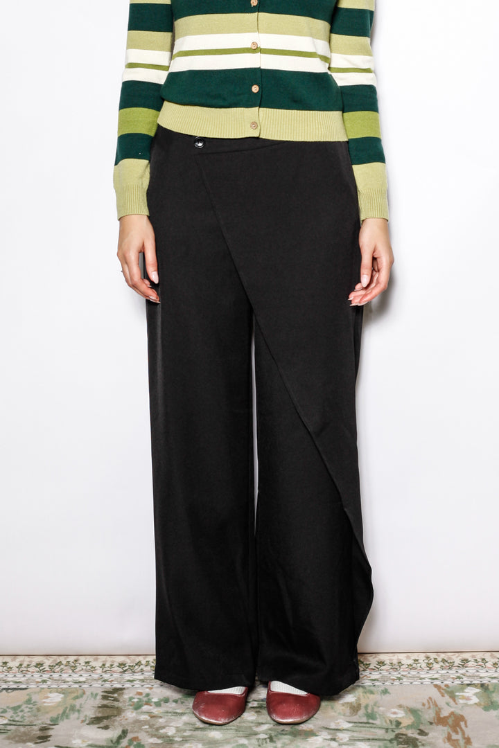 Black Wool Asymmetric Wide Leg Pants