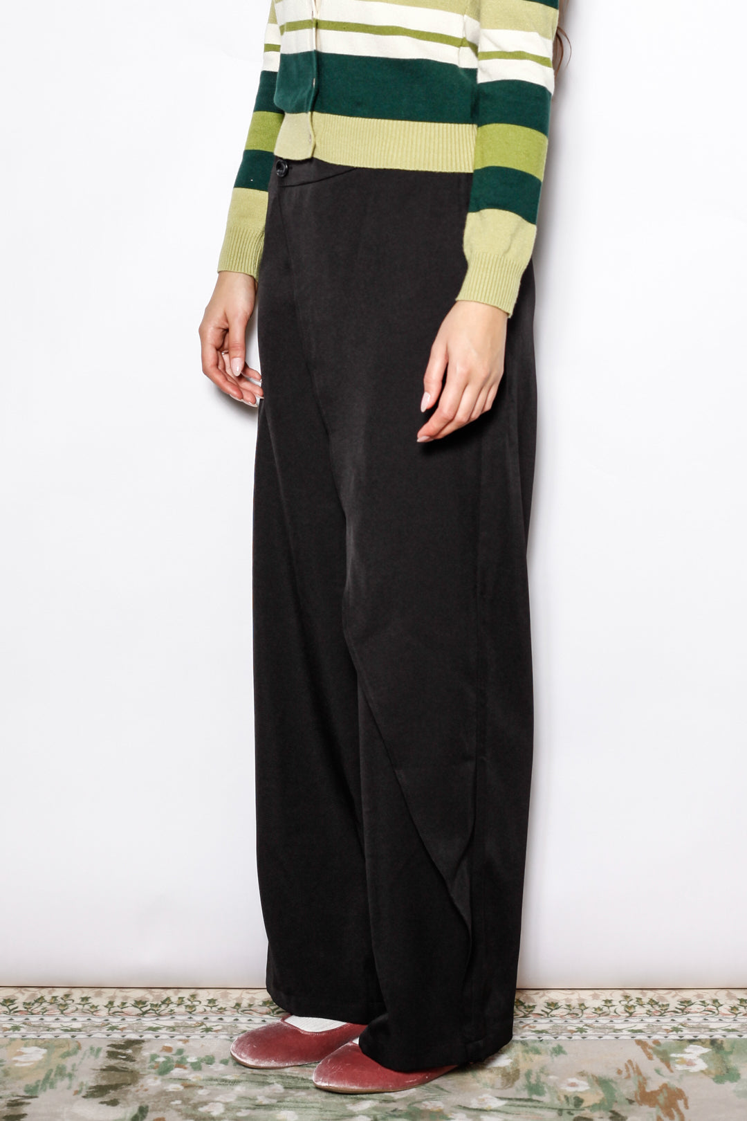Black Wool Asymmetric Wide Leg Pants