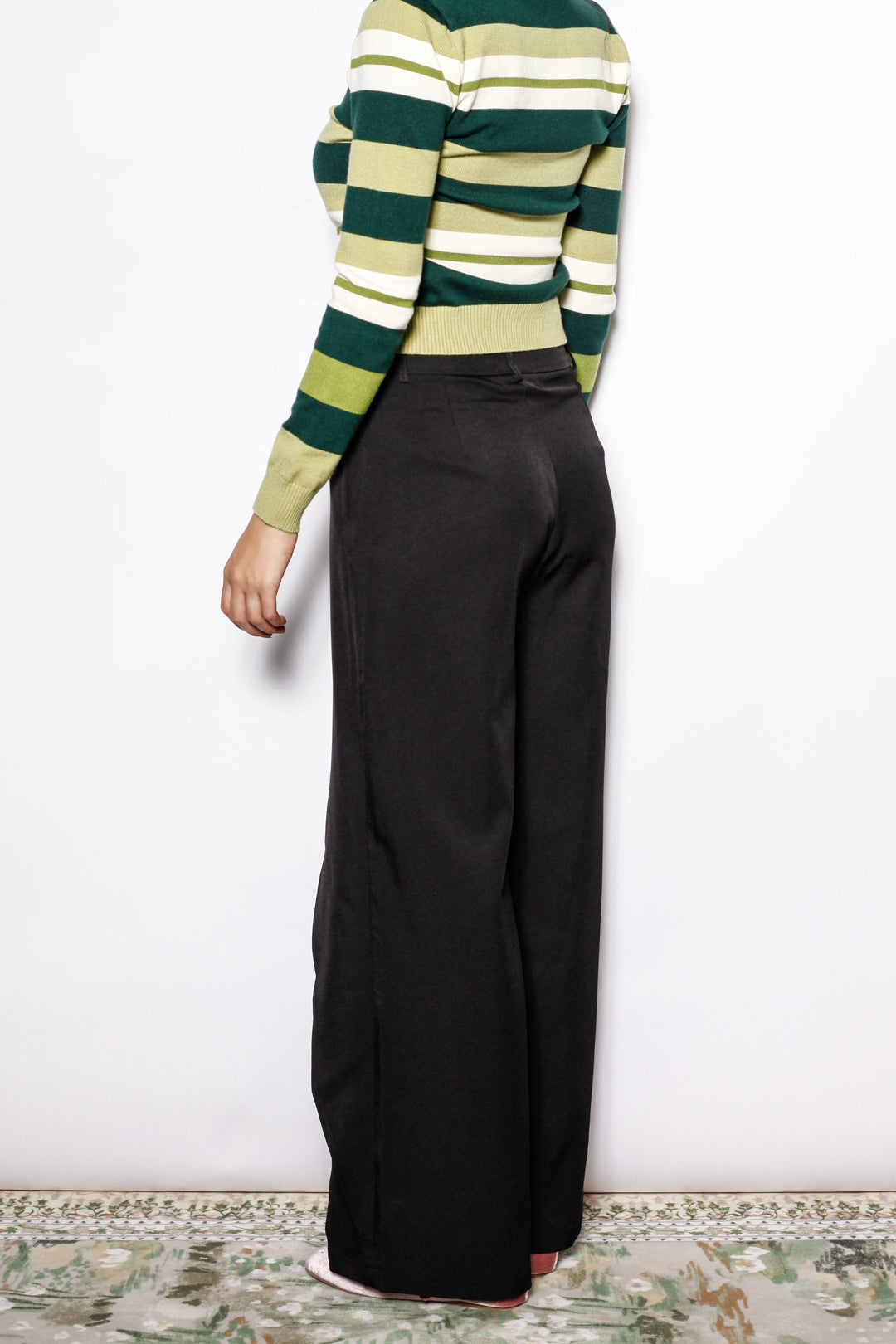 Black Wool Asymmetric Wide Leg Pants