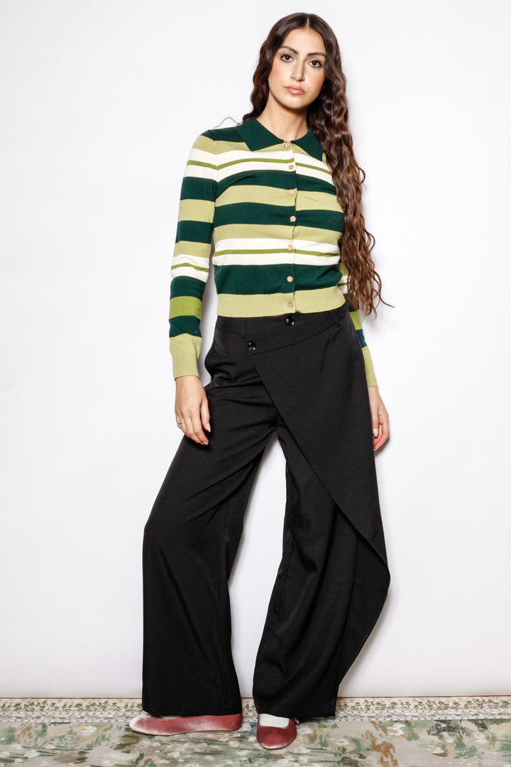 Black Wool Asymmetric Wide Leg Pants