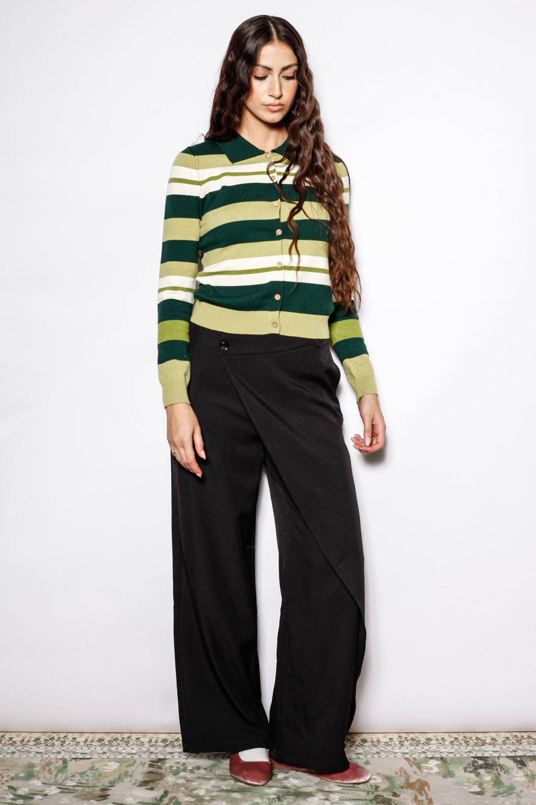 Black Wool Asymmetric Wide Leg Pants