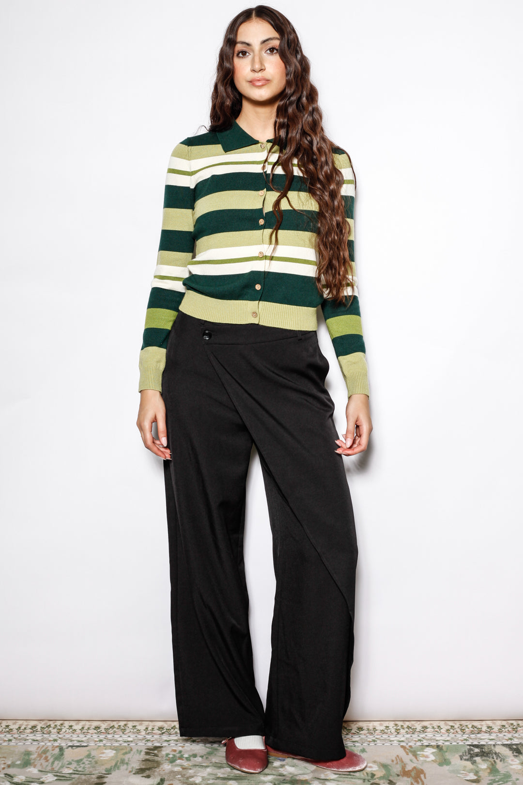 Black Wool Asymmetric Wide Leg Pants