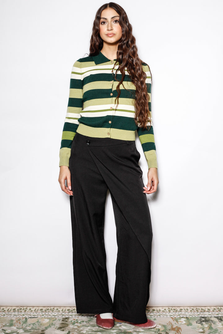 Black Wool Asymmetric Wide Leg Pants