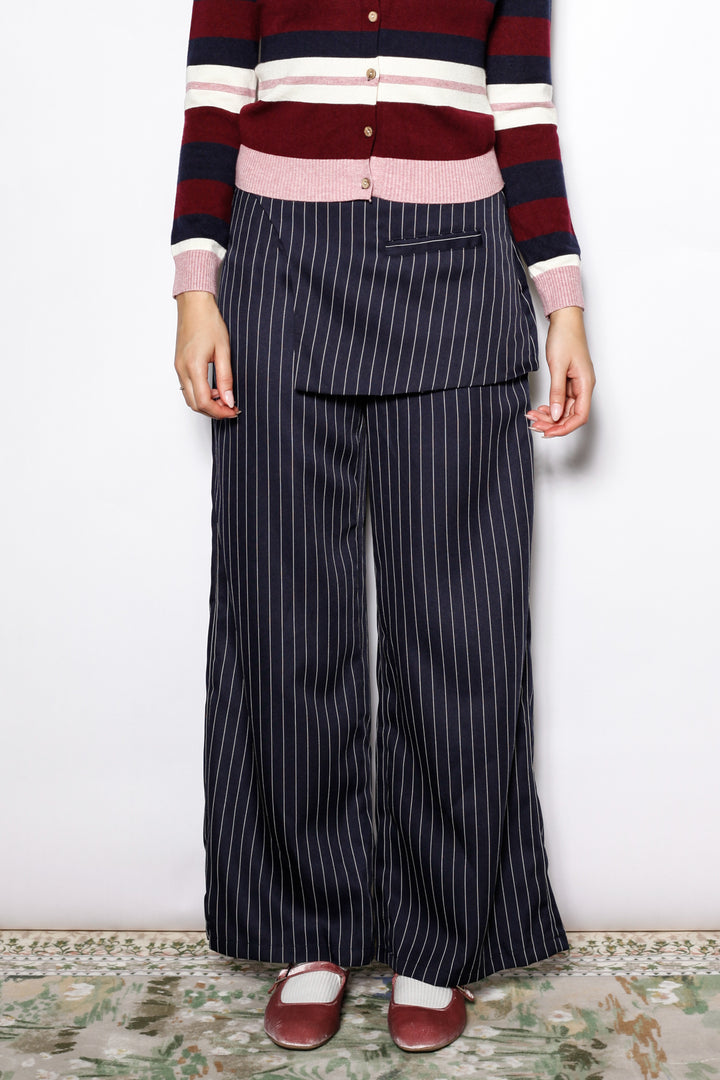 Wool Navy Pinstripe Skirt Wide Leg Pants