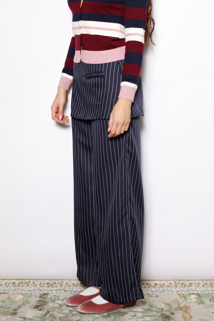 Wool Navy Pinstripe Skirt Wide Leg Pants