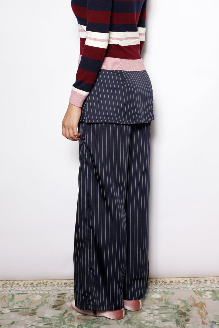 Wool Navy Pinstripe Skirt Wide Leg Pants