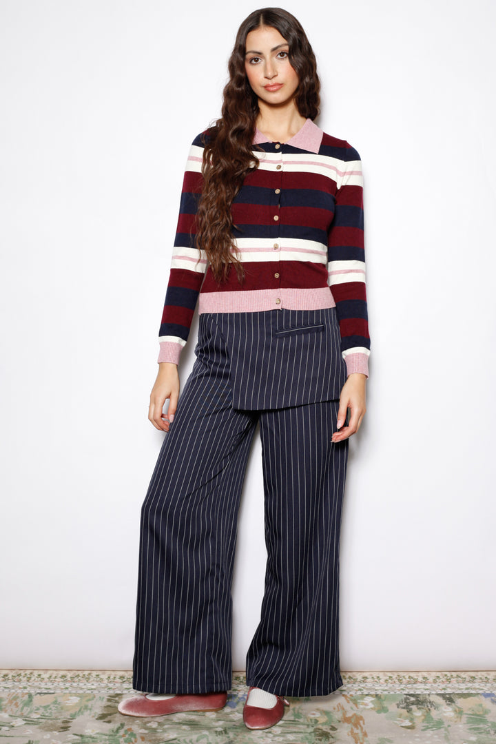 Wool Navy Pinstripe Skirt Wide Leg Pants
