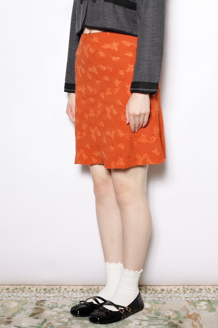 Cotton Textured Orange Floral Skirt