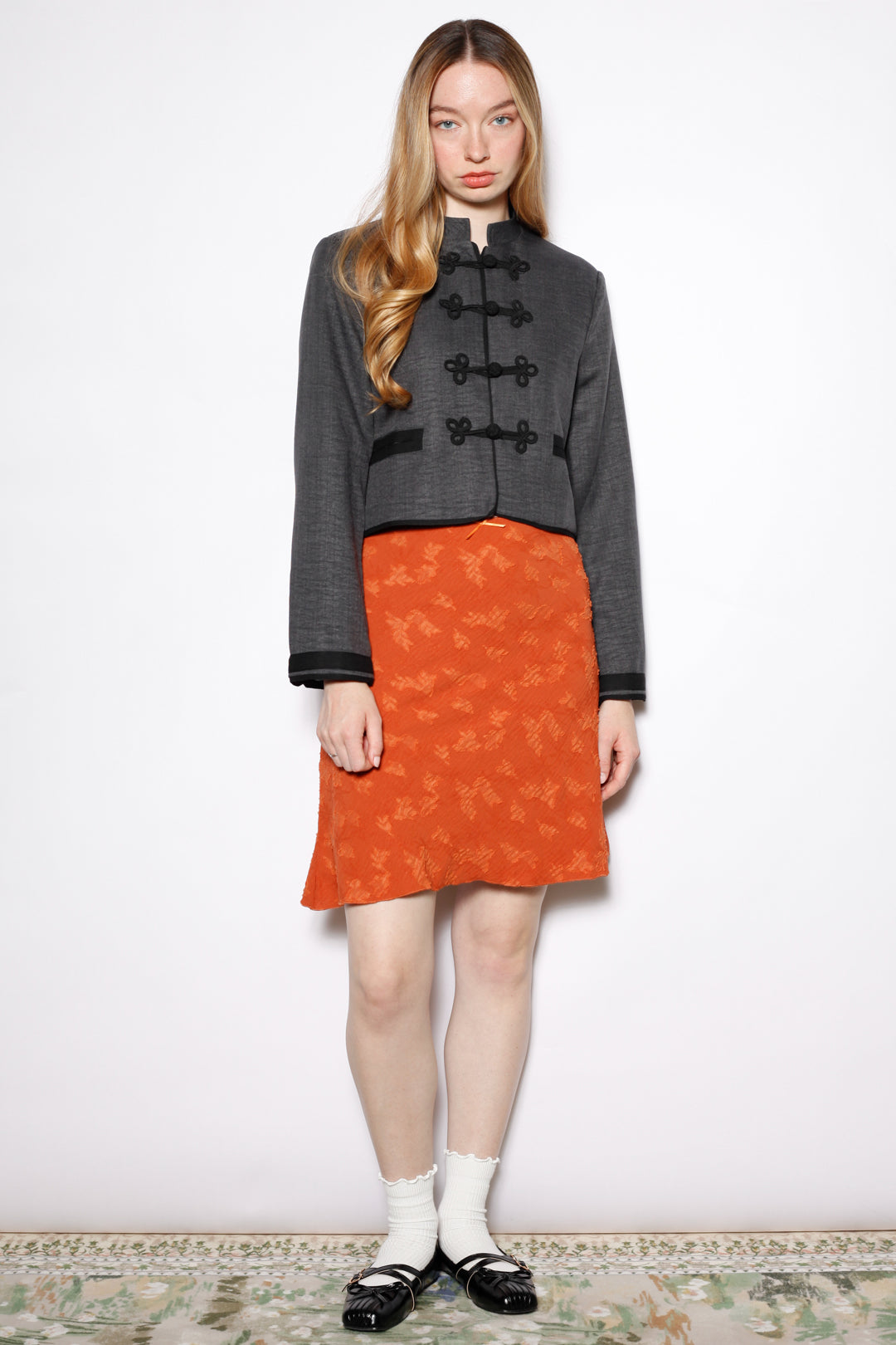 Cotton Textured Orange Floral Skirt