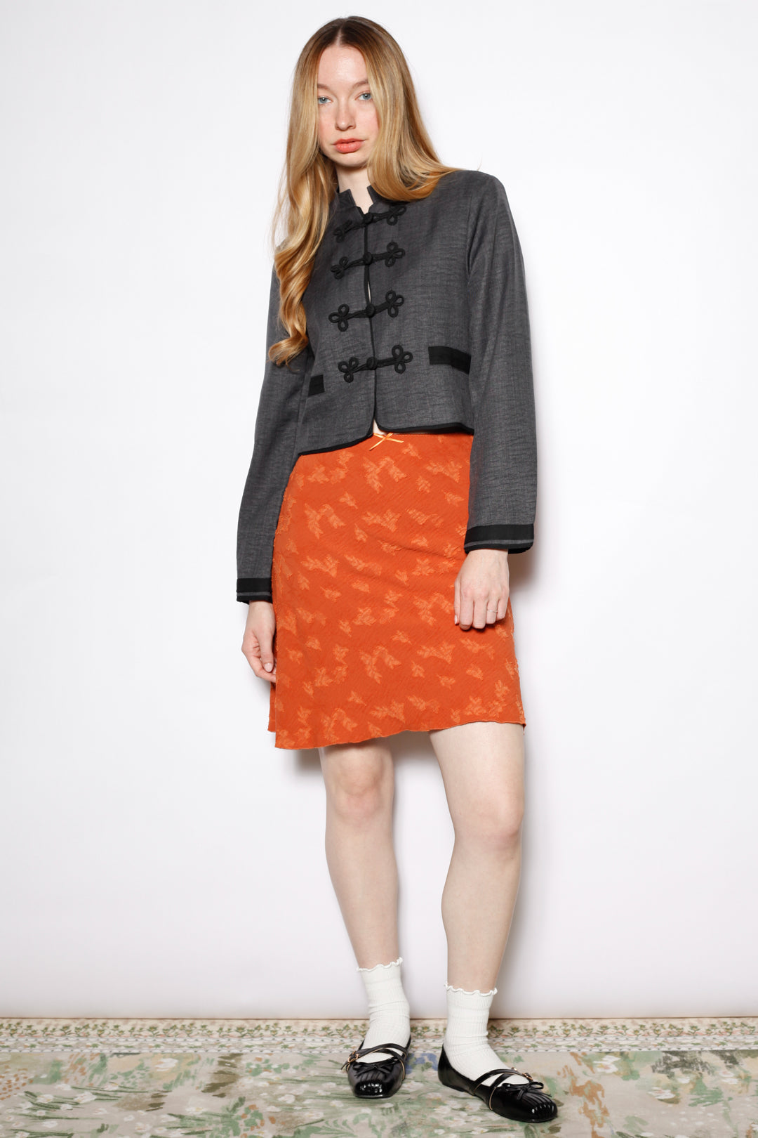 Cotton Textured Orange Floral Skirt