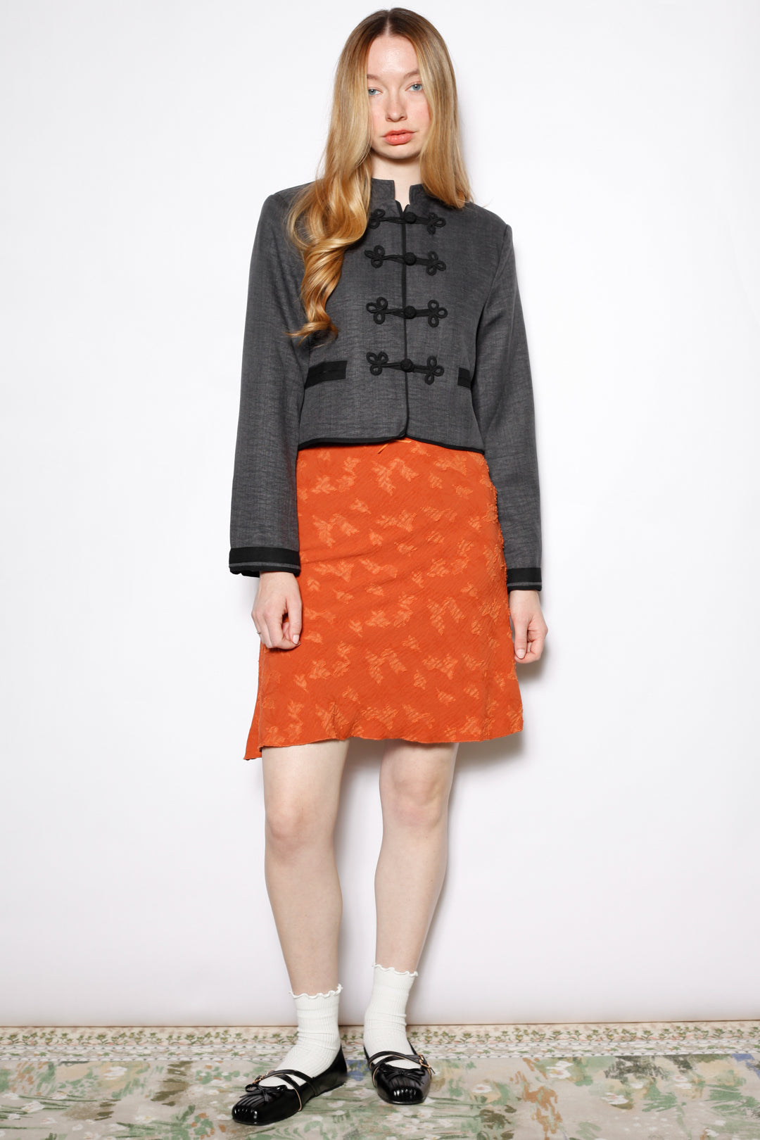 Cotton Textured Orange Floral Skirt