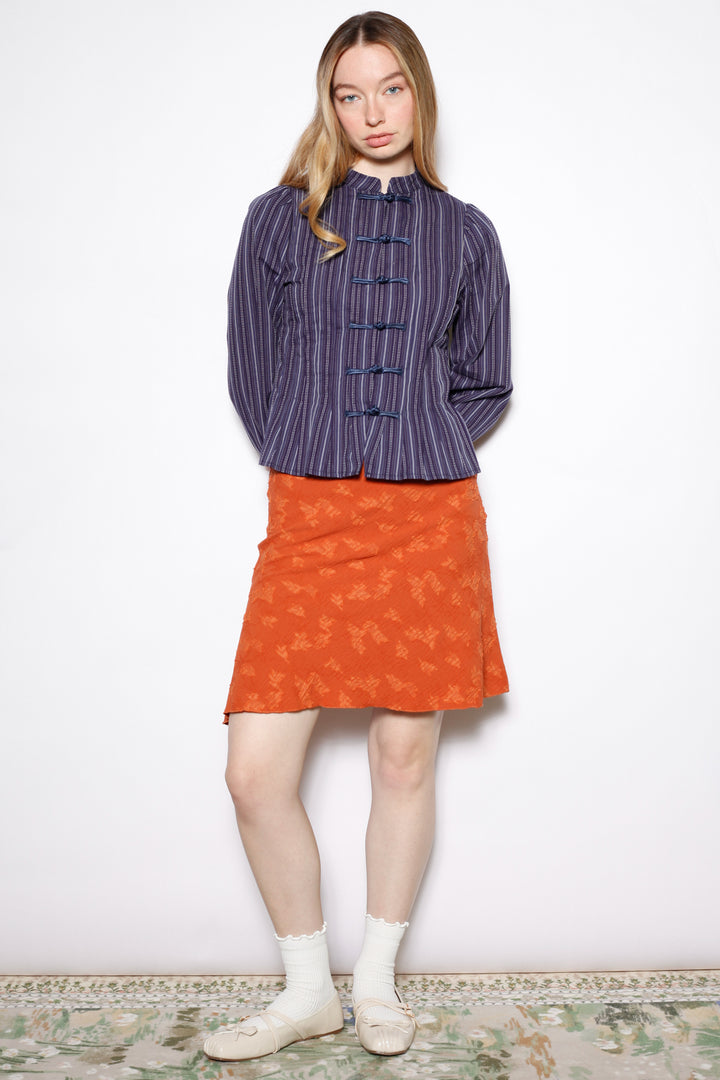 Cotton Textured Orange Floral Skirt