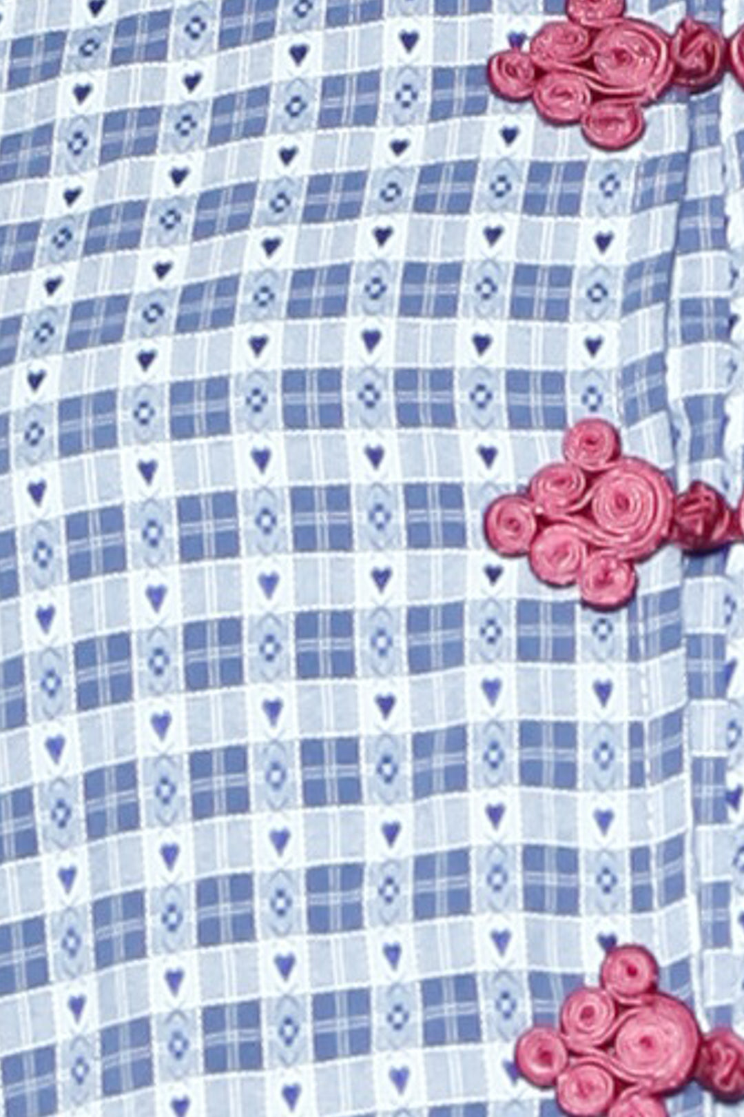 Cotton Blue Check Peter Pan Collar Frog Closure Shirt