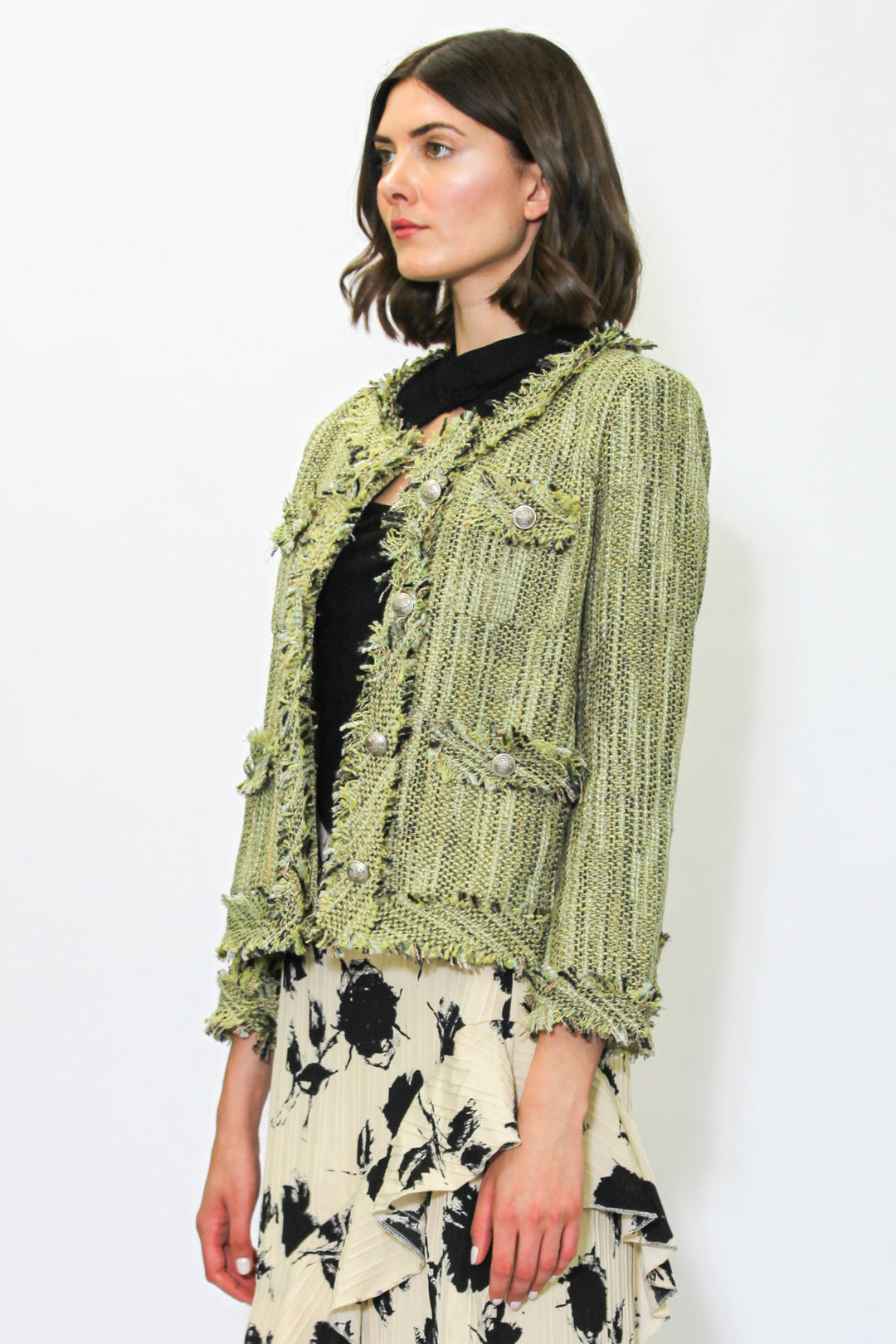 Wool Olive Green Tweed Blazer