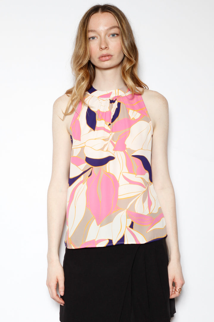 Silk Pink Abstract Printed Blouse Top