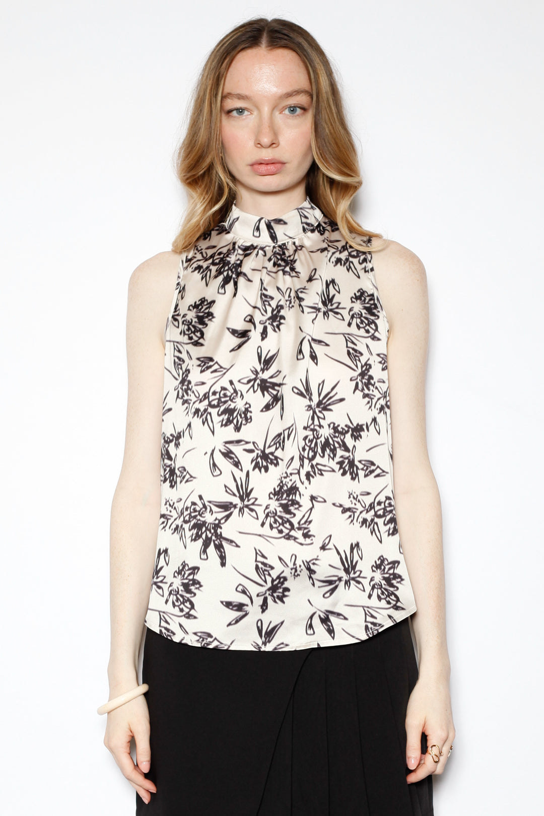 Silk Floral Black White Blouse Top