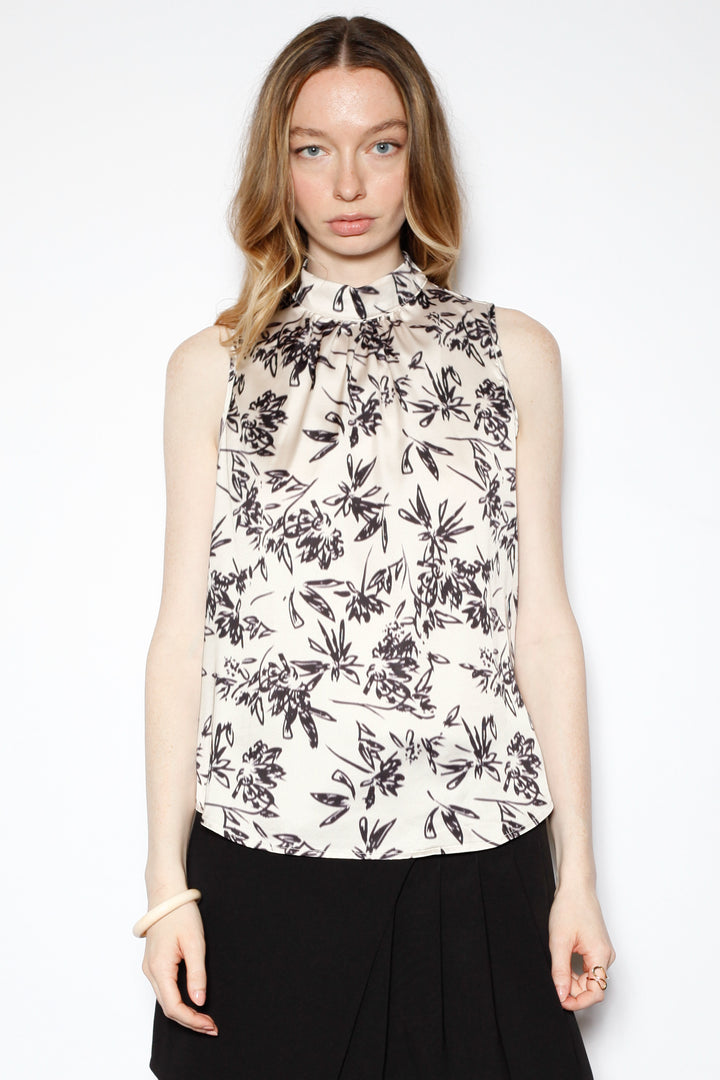 Silk Floral Black White Blouse Top