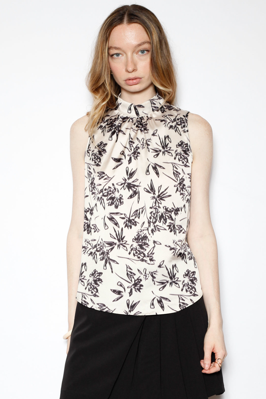 Silk Floral Black White Blouse Top