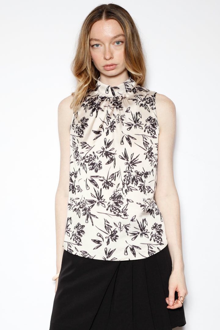 Silk Floral Black White Blouse Top