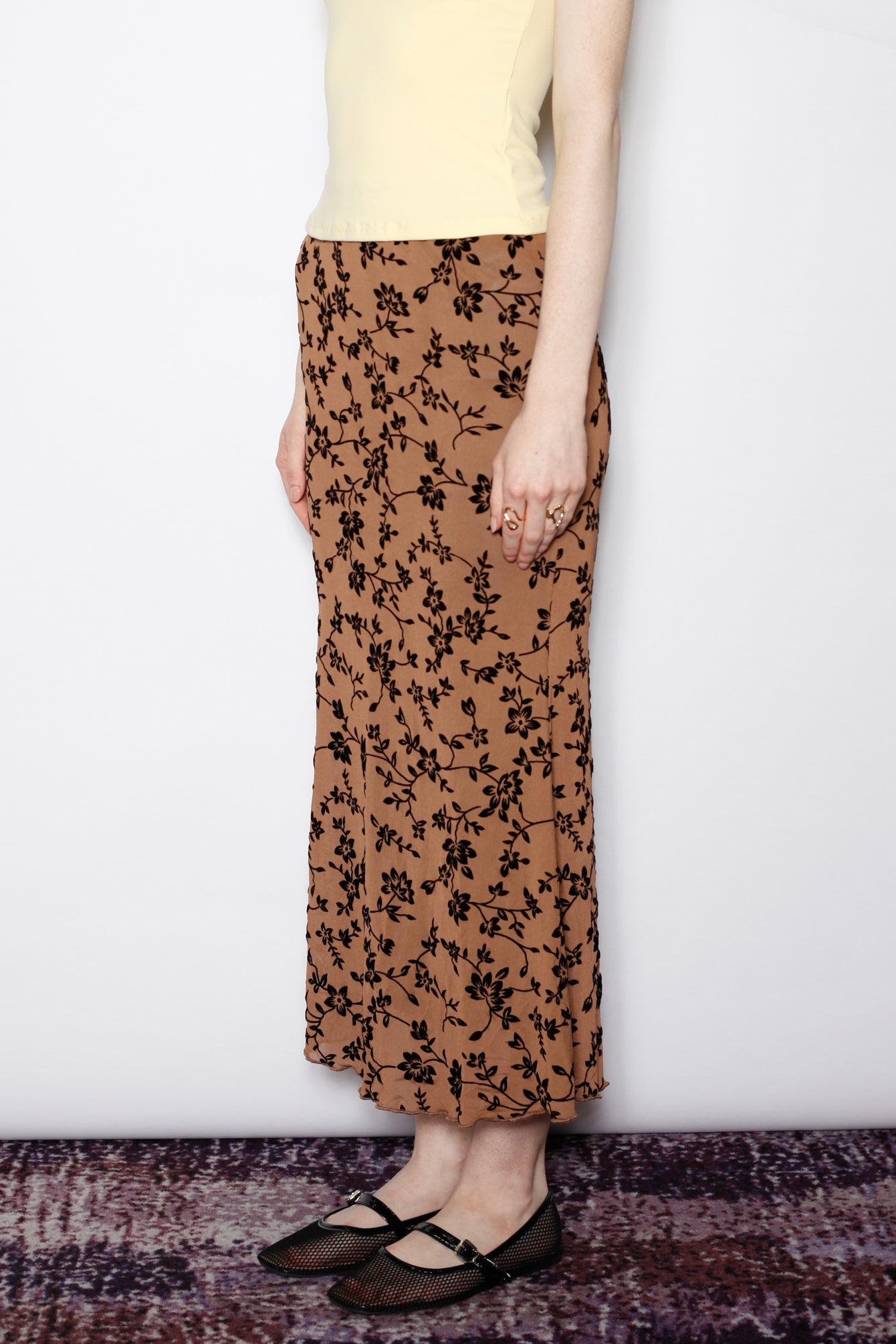 Snow Xue Gao Cotton Brown Floral Jersey Mesh Midi Skirt – SNOW XUE GAO