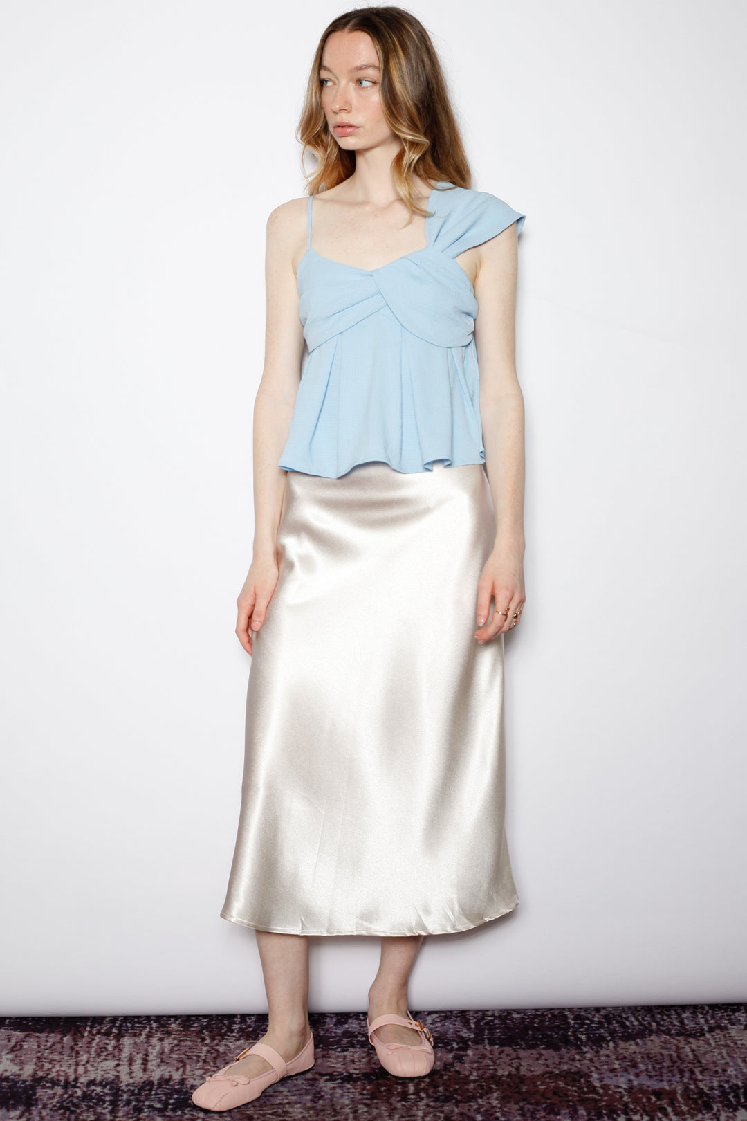 Silk White Satin Midi Skirt