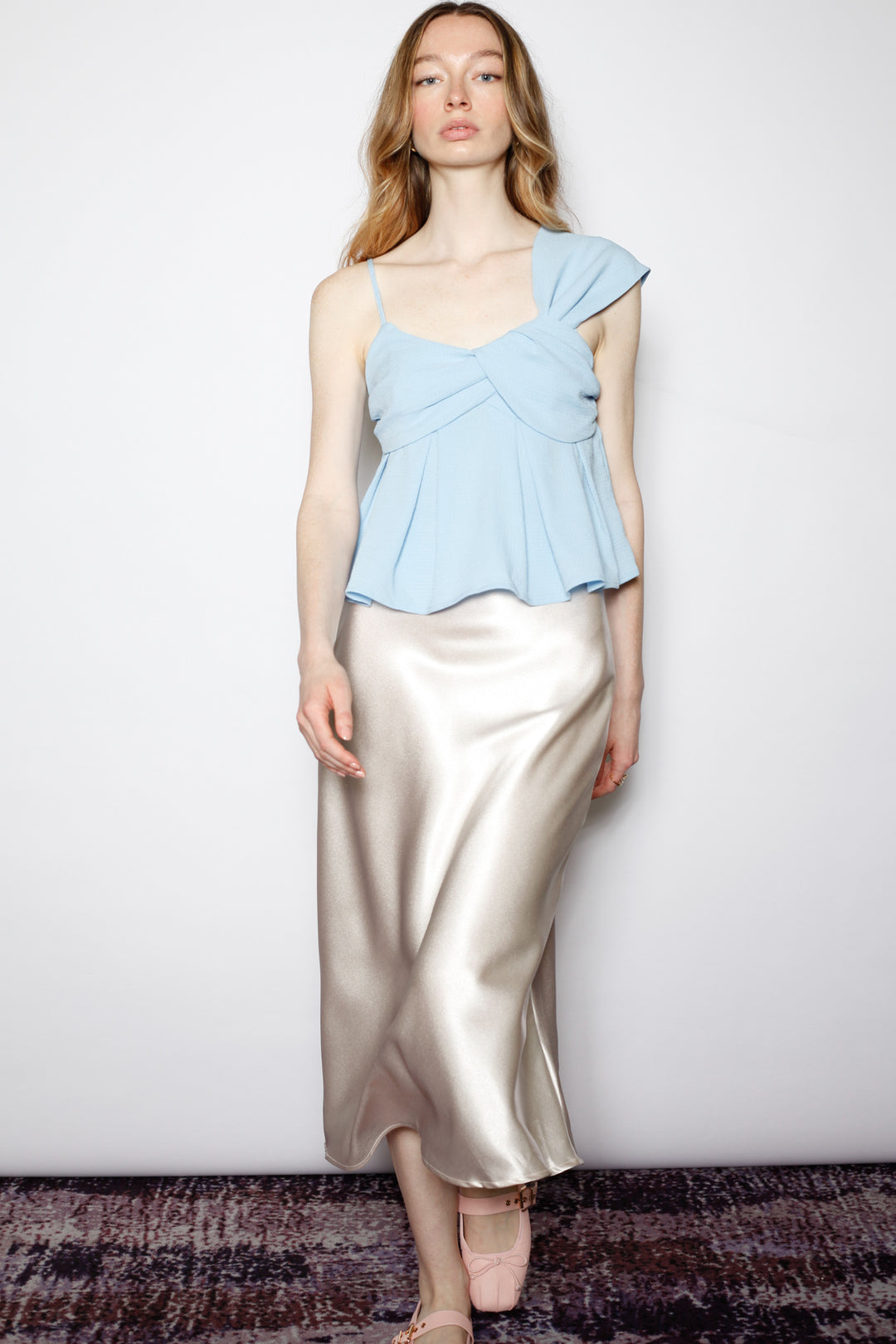 Silk White Satin Midi Skirt